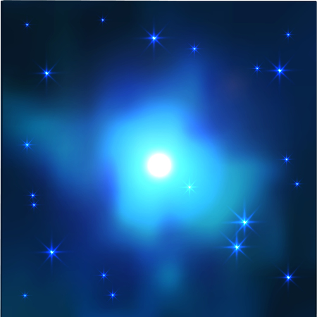 realistic space galaxy vector background in blue colors. Shining star in nebulaのイラスト素材