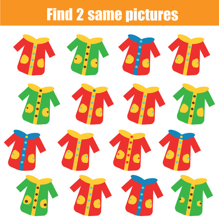 Find the same pictures. Children educational game. Find equal pairs of coatsのイラスト素材