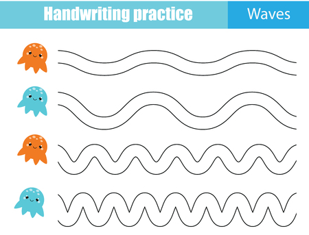 Handwriting practice sheet. Educational children game, printable worksheet for kids. Tracing Wavesのイラスト素材