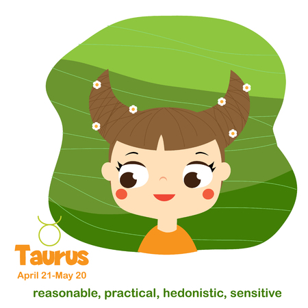 Taurus. Kids zodiac. Children horoscope sign. Astrological symbols in cartoon style.のイラスト素材
