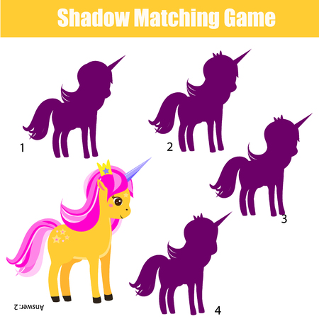 Shadow matching game for children. Find the correct shadow for unicorn. Activity for preschool kids and toddlersのイラスト素材