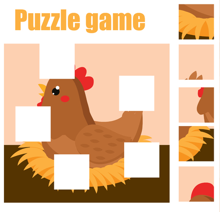 Puzzle for toddlers. Find the missing part of picture. Educational children game. Farm animals themeのイラスト素材