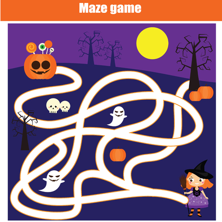 Maze game for children. Halloween theme kids activity sheetのイラスト素材
