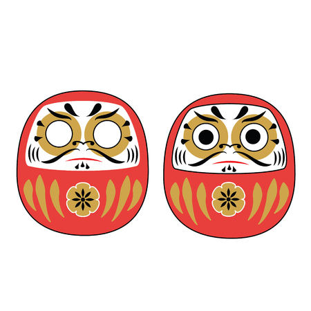 Japanese Daruma Dolls with and without eyes. Traditional red mascot for asian new Year holidaysのイラスト素材
