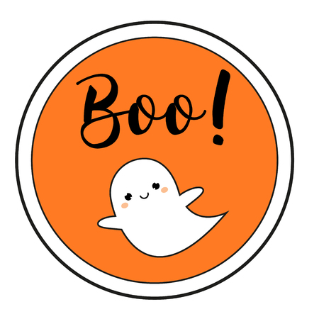 Halloween sticker with cute kawaii ghost and text booのイラスト素材