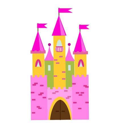Fairy tale castle with turrets. Princess pink palace. Vector illustration for children, kids booksのイラスト素材