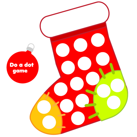 Eduational game for children. Do a dot for kids and toddlers with Christmas gift sockのイラスト素材