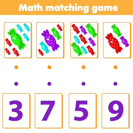 Mathematics educational game for children. Match objects with numbers. Counting game for pre school age kids and toddlersのイラスト素材