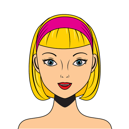 Attractive pop art woman. Isolated female face in cartoon comic retro style. vector illustrationのイラスト素材