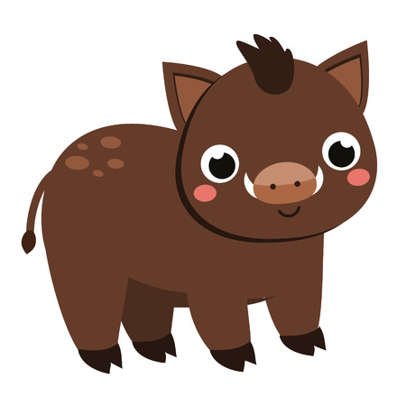 Cute boar. Cartoon forest pig animal isolated on white. Wild little hogのイラスト素材