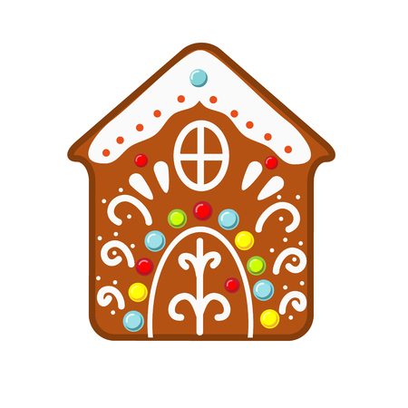 Christmas gingerbread house cookie. New year icon, isolated clip artのイラスト素材