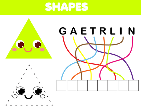 Words puzzle maze. Children educational game. Place letters in right order. Learning vocabulary and geometric shapes. Triangleのイラスト素材