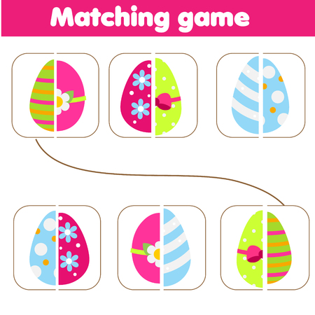 Matching children educational game. Match parts of Easter eggs. Learning symmetry for kids and toddlersのイラスト素材