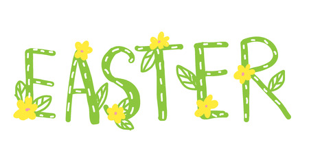 Easter hand drawn typography. Isolated text with yellow flowersのイラスト素材