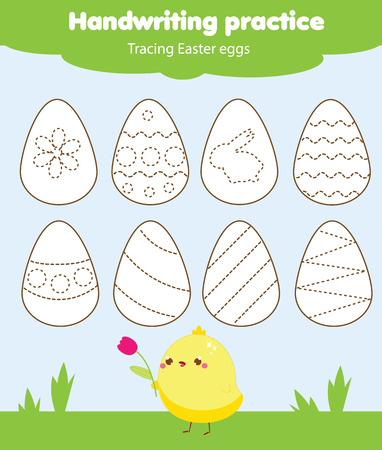 Easter activity, handwriting practice. Tracing lines for toddlers and pre school kids. Educational children game. Draw easter eggsのイラスト素材
