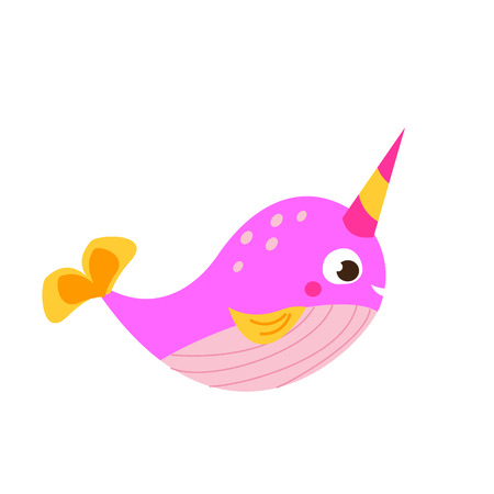 Cute magic narwhal fish. Cartoon vector illustrationのイラスト素材