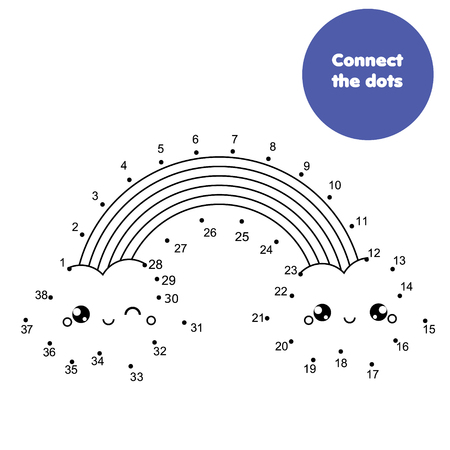 Connect the dots. Dot to dot by numbers activity for kids and toddlers. Children educational game. Cute rainbowのイラスト素材