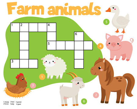 Educational game for children. farm animals crossword puzzle kids activity. learning english vocabulary for toddlers and kidsのイラスト素材