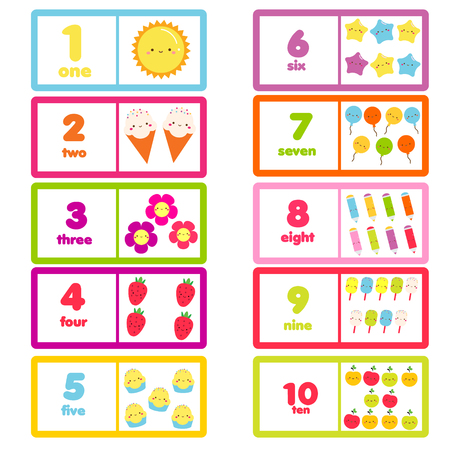 Count from one to ten. Educational card for children. learning material with funny characters and numbers for kids, toddlersのイラスト素材