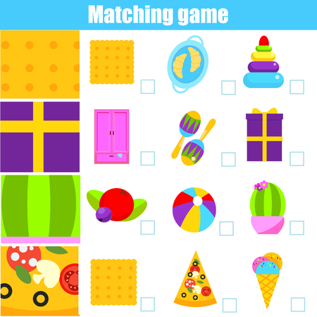 Matching game. Educational children activity. match object and pattern. Learning whole and parts themeのイラスト素材