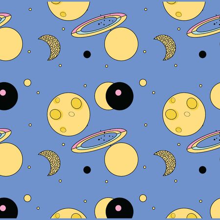 Pattern with moon, space and planets. Cosmic theme Vector background.のイラスト素材