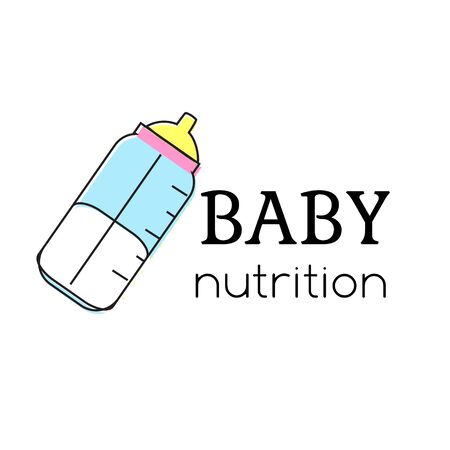 Baby nutrition template. Nurse bottle. Sign, label for children and kids shops and other designのイラスト素材