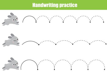 Cute rabbits jump. Handwriting practice sheet. Educational children game. Tracing lines for kids and toddlersのイラスト素材