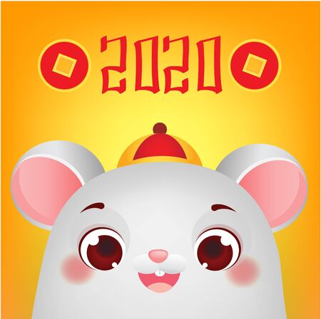 2020 year of rat. Chinese new year banner with cute cartoon happy mouseのイラスト素材