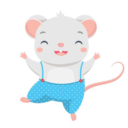 Cartoon mouse dance. Little Cute rat happy characterのイラスト素材