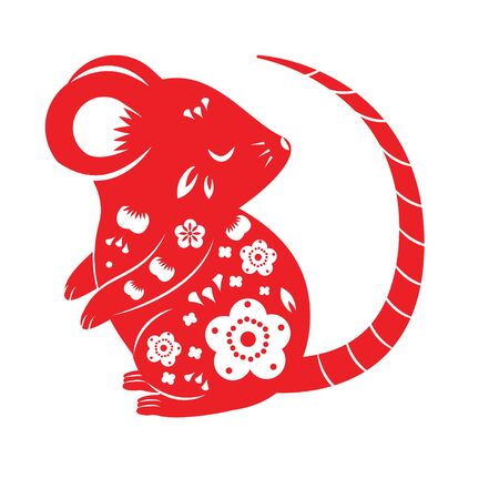 Decorated rat silhouette. Mouse figure design for Chinese new year 2020 celebrationのイラスト素材