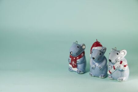 2020 year of rat. Chinese new year background with three cute mouse figures.