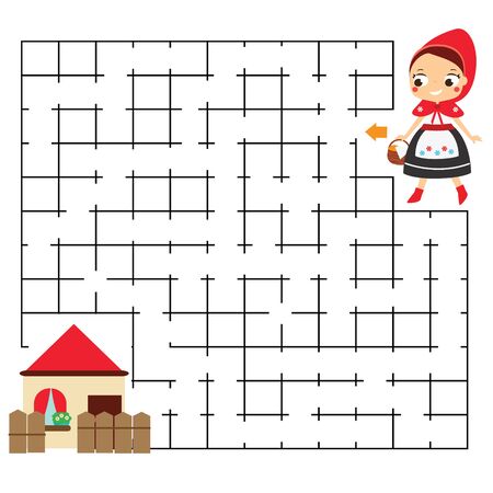 Maze puzzle. Help Red riding hood find home. Activity for toddlers. educational children game. Fairy tale theme worksheet for kidsのイラスト素材