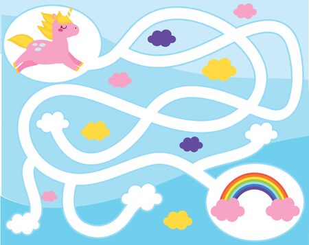 Maze puzzle. Help unicorn find rainbow. Activity for kids. educational children gameのイラスト素材