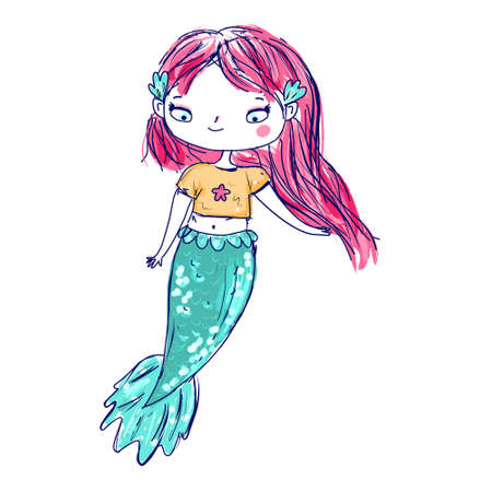 Cute mermaid in t-shirt. vector illustration for fashion prints, kids clothes and other designのイラスト素材