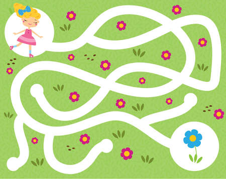 Maze puzzle. Help girl find way. Activity for toddlers. educational children game. Summertime theme worksheet for kidsのイラスト素材