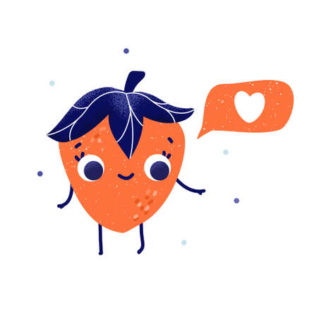 Cartoon cute strawberry. Funny berry characters isolated on white for design, sticker or otherのイラスト素材