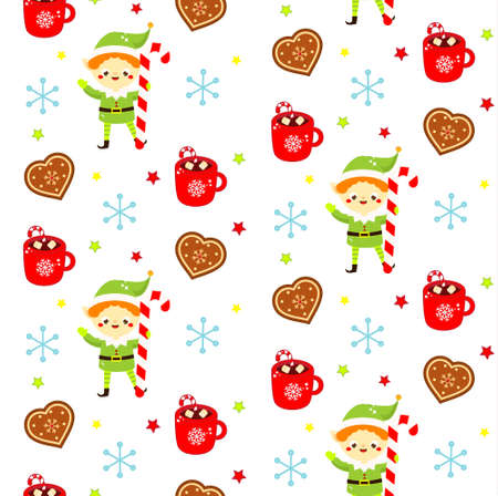Christmas seamless pattern with sweets, cookies and stockings. Colorful New year background for textile, wrapping and other designのイラスト素材