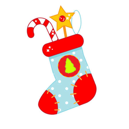Christmas sock with gifts. New year gi stoking. vector clip art for seasonal designのイラスト素材