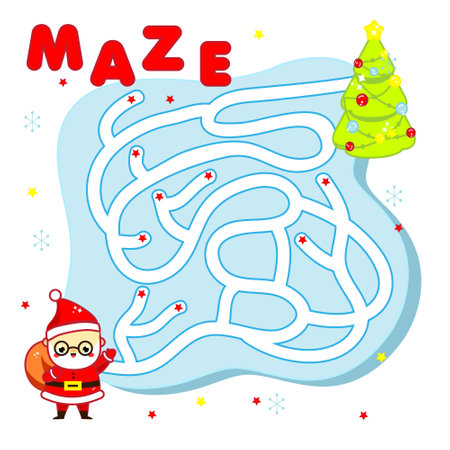 Christmas Maze game for children. New year labyrinth theme kids activity sheet with Santa Clausのイラスト素材