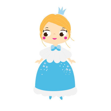 Cartoon girl in beautiful dress and crown. Cute little fairy princess. Vector clip artのイラスト素材
