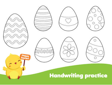 Handwriting practice sheet. Educational children game. Preschool Tracing for kids. Draw Easter eggs activity for toddlers.のイラスト素材