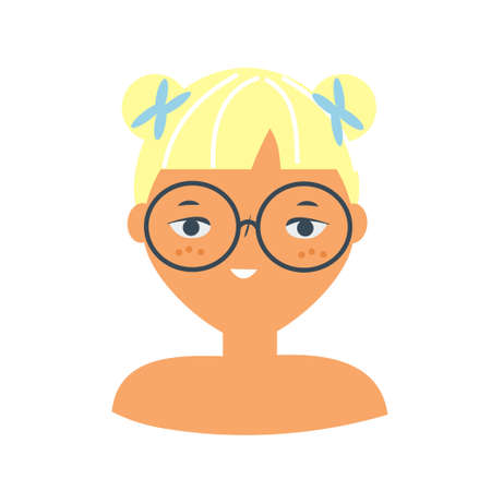 Beautiful blonde woman in eyeglasses. smiling female. Cartoon girl vector illustration.のイラスト素材