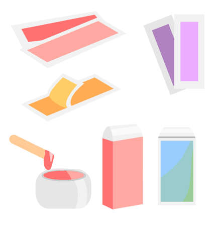 Epilation and hair removal wax tools. Cassete, hot wax and stripes.のイラスト素材