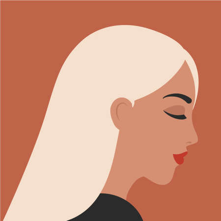 woman portrait in trendy minimal style. Female face profile. Blonde girl vector illustration, avatar for social mediaのイラスト素材