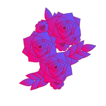 Magic gradient roses. Girls tattoo, sticker. Vector illustration in deep vibrant pink and violet colors.のイラスト素材