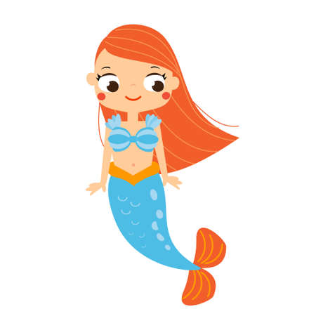 Cute cartoon mermaid. Cartoon style fairy tale characterのイラスト素材