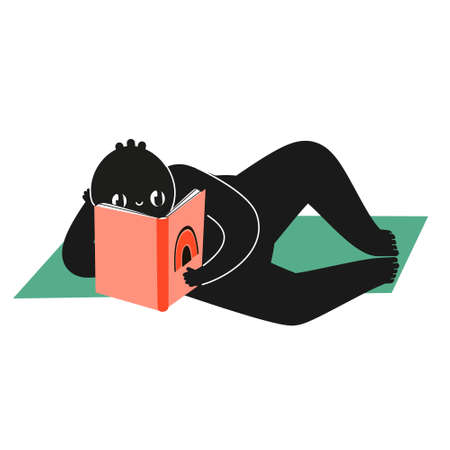 cartoon funny creature reading book. Sticker, vector clip artのイラスト素材