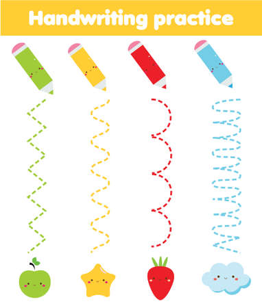 Handwriting practice sheet. Educational children game. Tracing lines and path for kids and toddlers. animals theme worksheetのイラスト素材