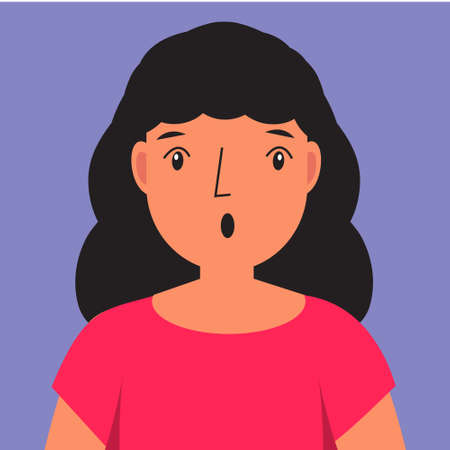 Woman surprised. Female with amazed face and open mouth. wonderment human face. Vector illustration of people emotionsのイラスト素材