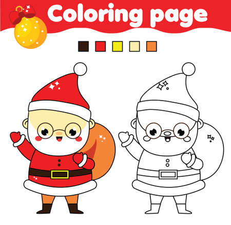 Coloring page with Santa Claus. Drawing kids activity. Printable fun for toddlers and children New year and Christmas holidays themeのイラスト素材